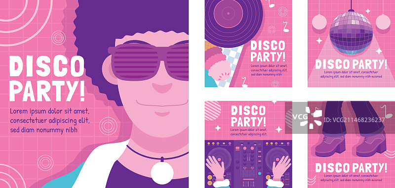 手绘迪斯科派对Instagram帖子合集图片素材