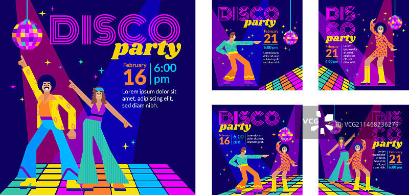 扁平风格复古迪斯科派对Instagram帖子图片素材