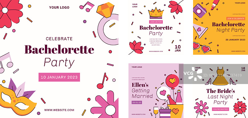 手绘单身女子派对Instagram帖子图片素材