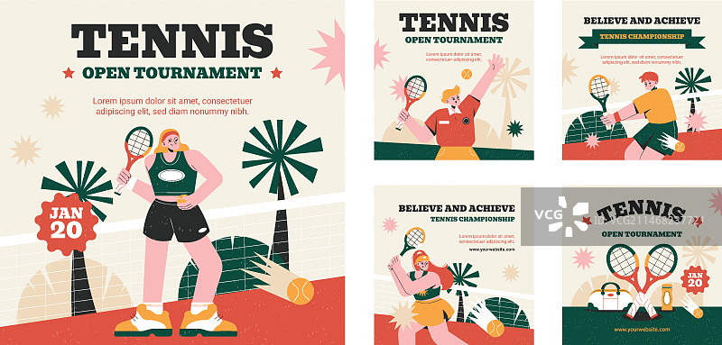 手绘网球比赛Instagram帖子图片素材