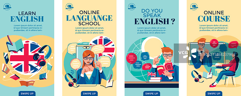 扁平风格英语课程Instagram快拍合集图片素材
