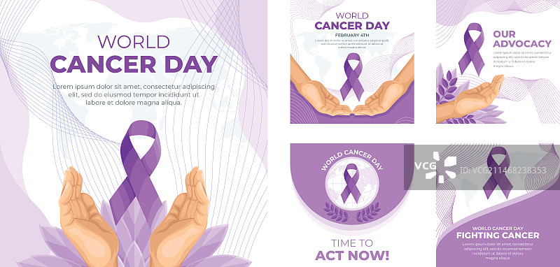 扁平风格世界癌症日Instagram帖子合集图片素材