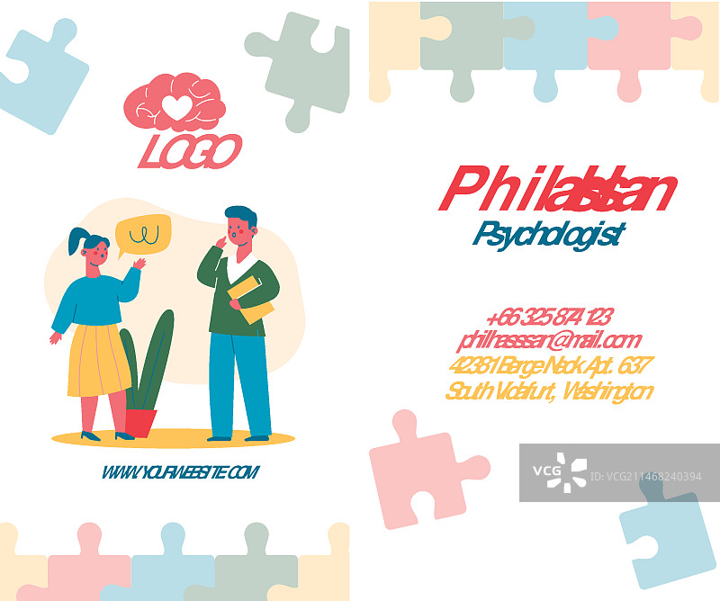 扁平心理医生竖版名片模板图片素材