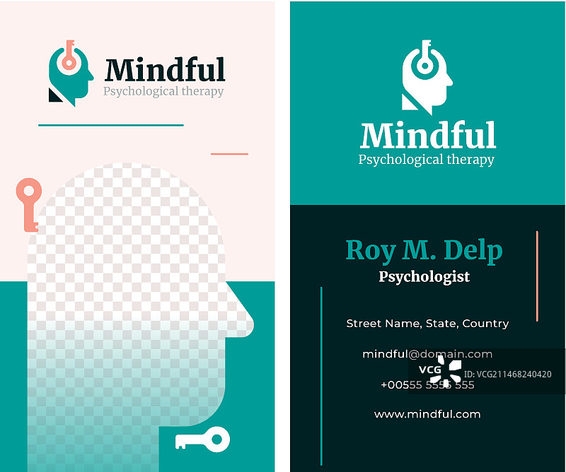 扁平心理医生竖版名片模板图片素材