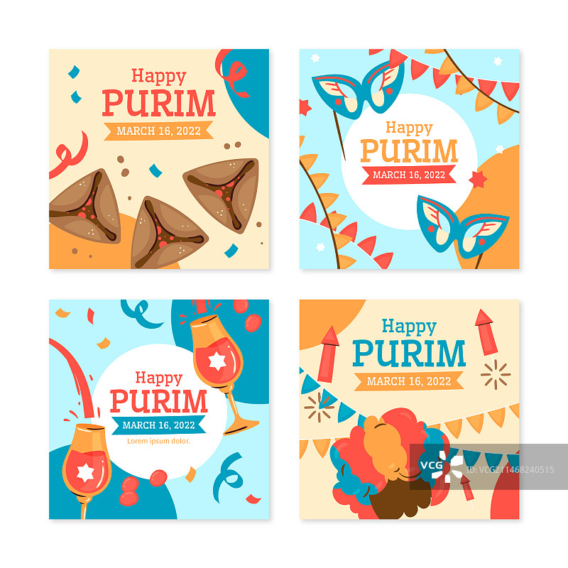 普林节Instagram扁平帖子合集图片素材