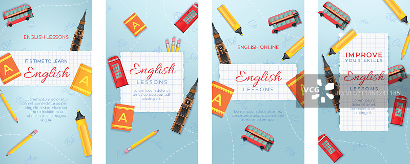 逼真的英语课程Instagram故事集图片素材