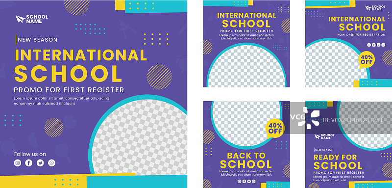 扁平简约国际学校Instagram帖子合集图片素材