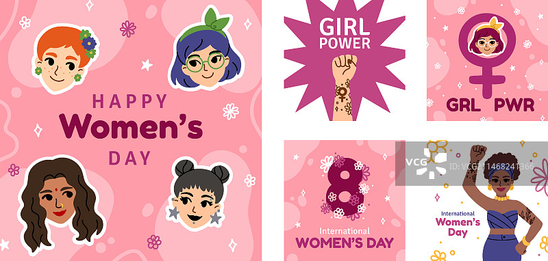 扁平风格国际女人节Instagram帖子合集图片素材