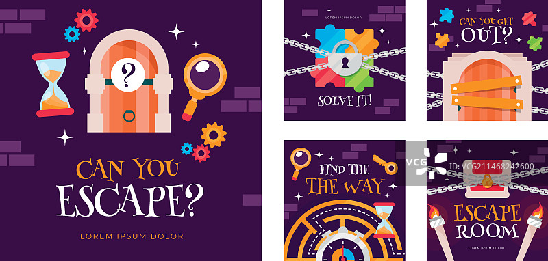 扁平风格密室逃脱Instagram帖子图片素材