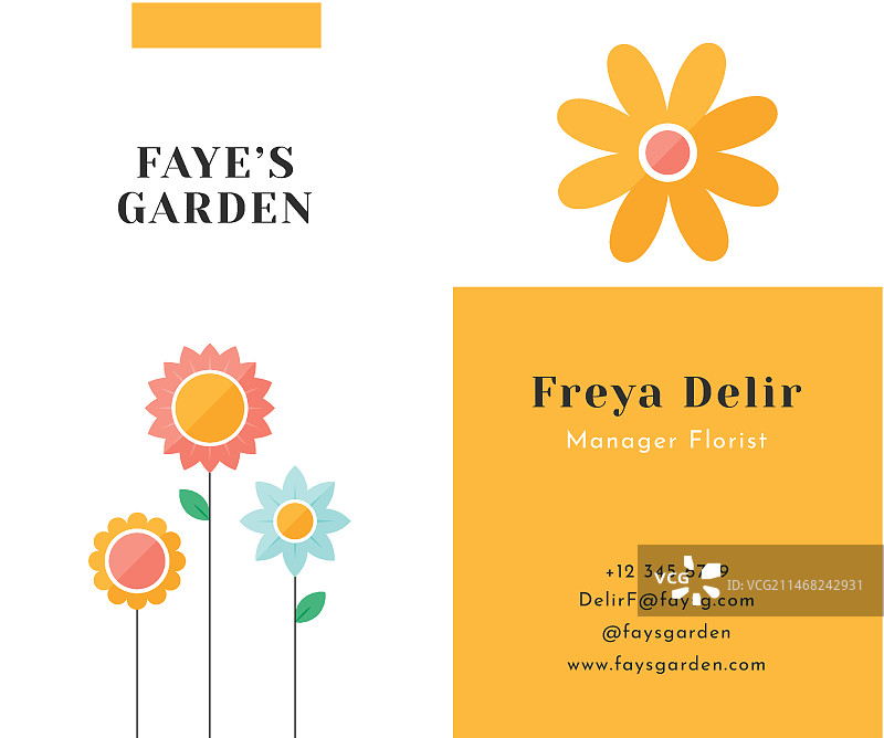 花店概念竖版名片模板图片素材