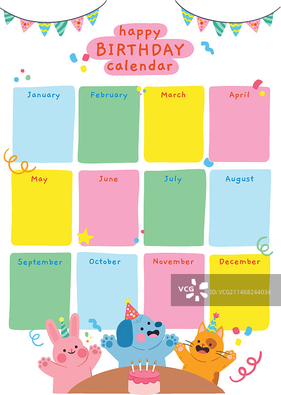 手绘生日日历模板图片素材