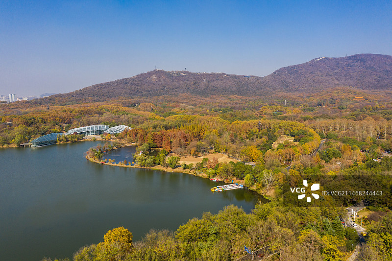 航拍南京中山植物园风光与温室馆图片素材
