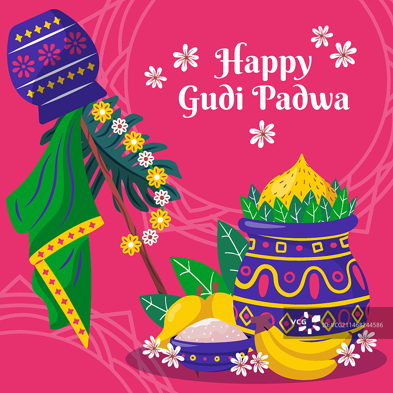 Gudi Padwa节扁平插画图片素材