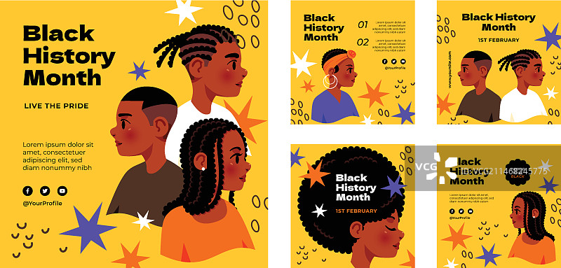 手绘黑色历史月Instagram帖子合集图片素材