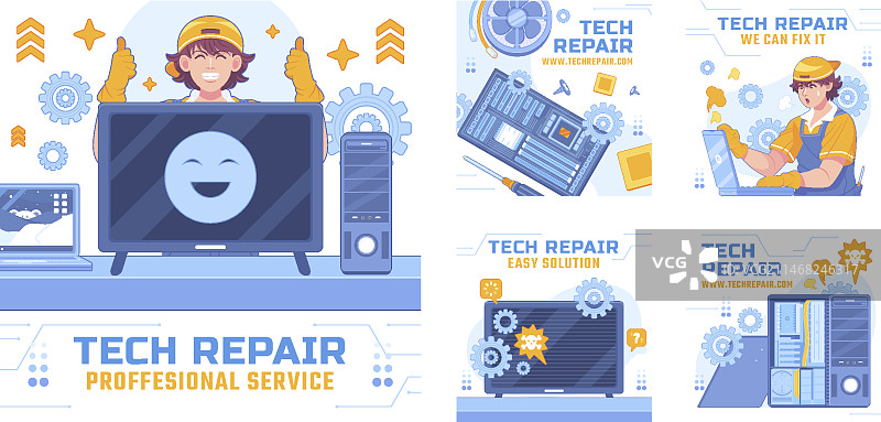 手绘科技维修Instagram帖子图片素材