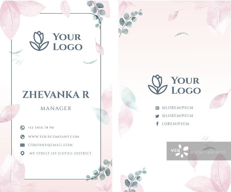 花卉婚礼策划竖版名片图片素材