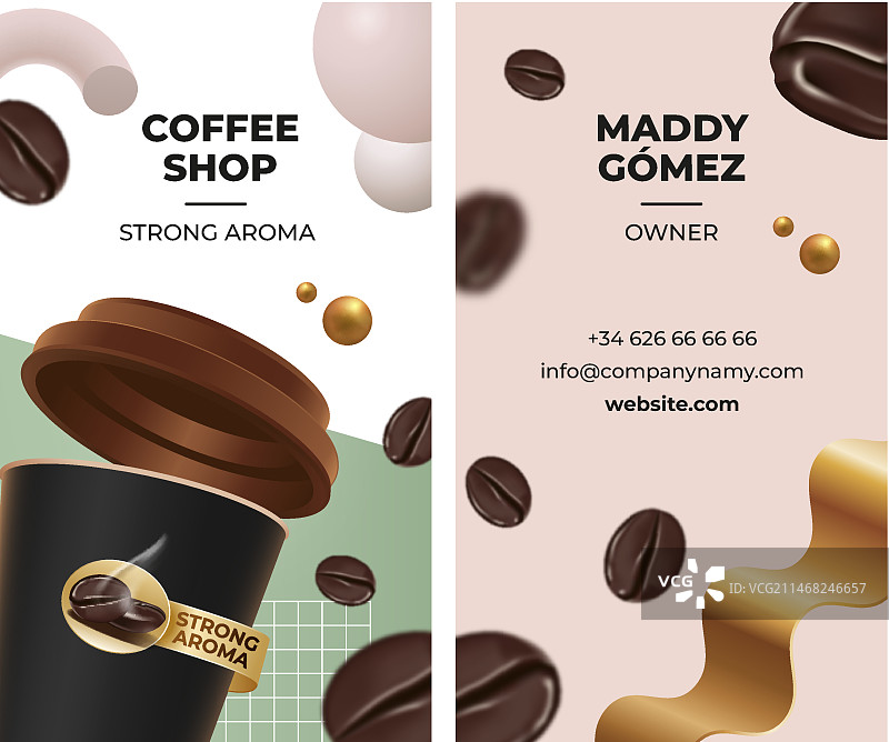 逼真的咖啡店竖版名片图片素材