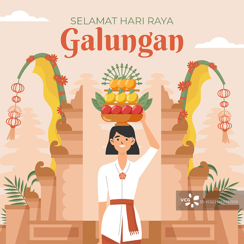 扁平风格Galungan节插画图片素材