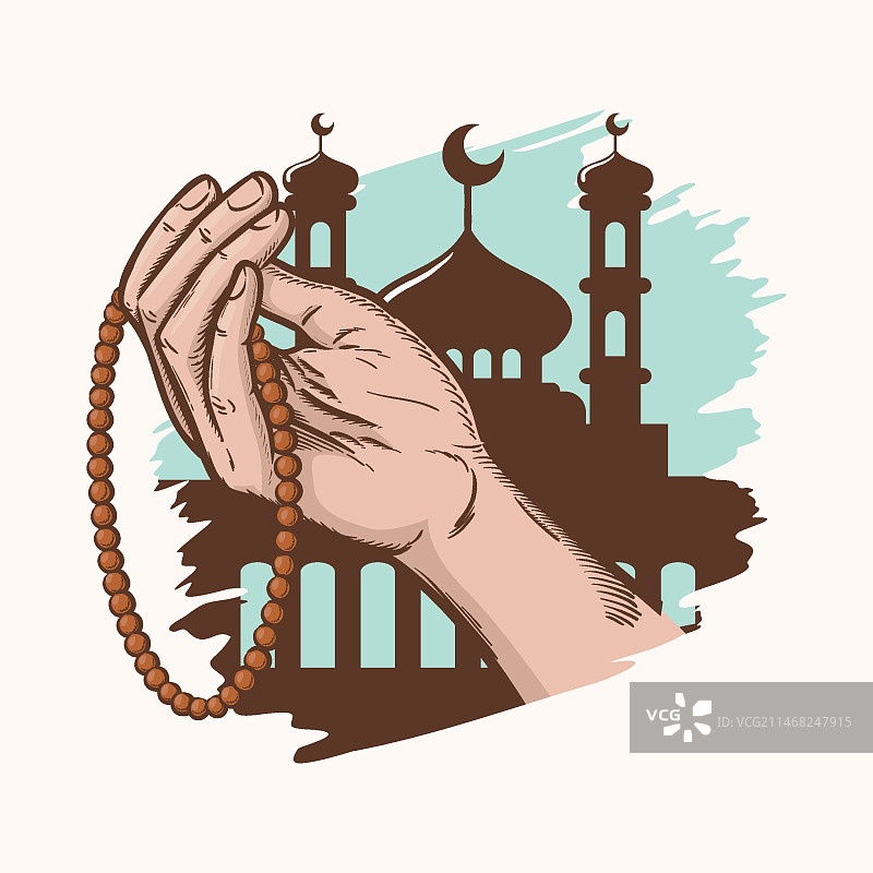 手绘念珠插画图片素材