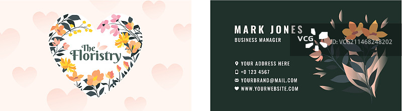 手绘花店职位横版名片图片素材