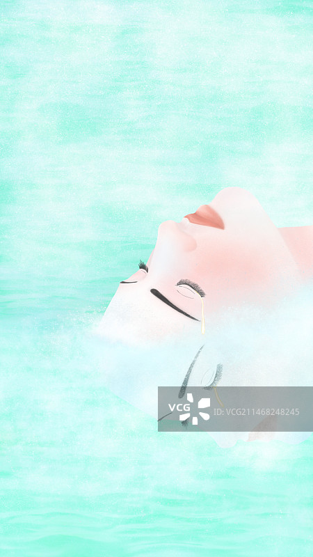 唯美海面上悬浮的女人插画图片素材