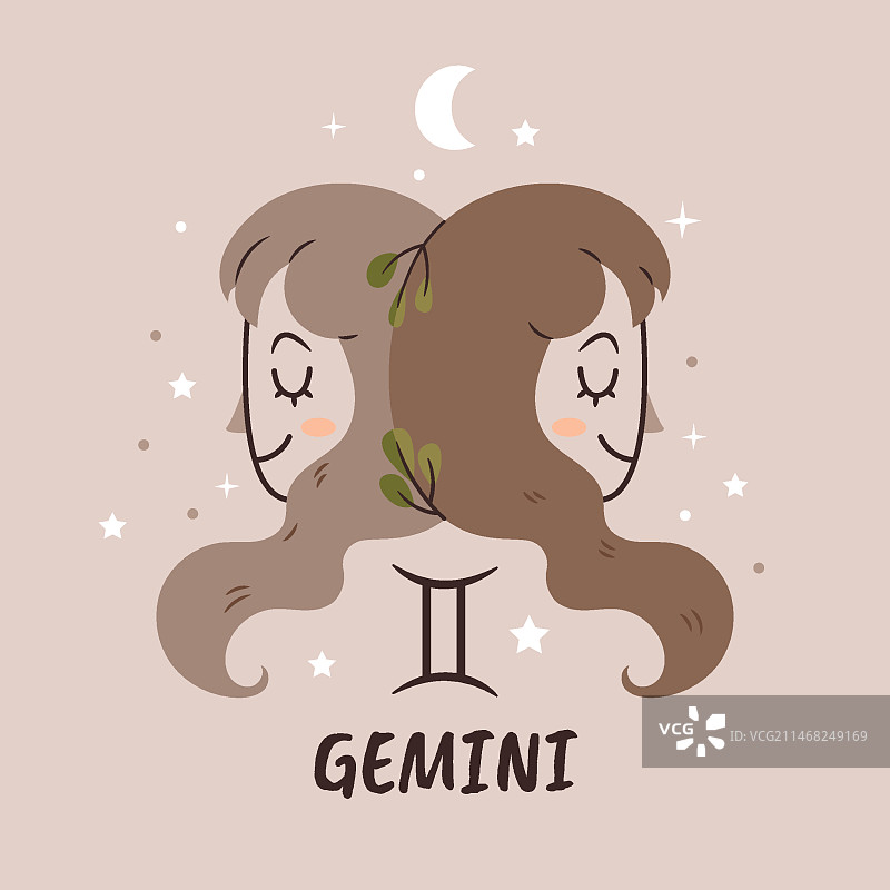 带有叶子的扁平风格双子座标志图片素材
