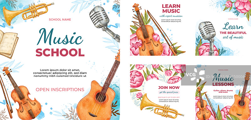 水彩音乐学校Instagram模板图片素材