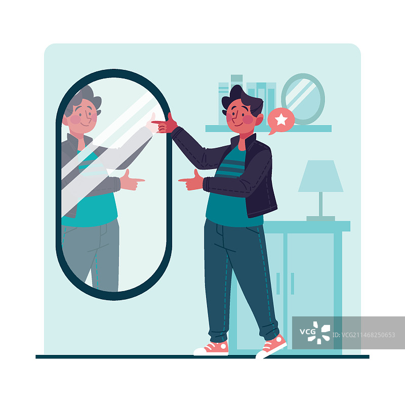照镜子的自信男人图片素材