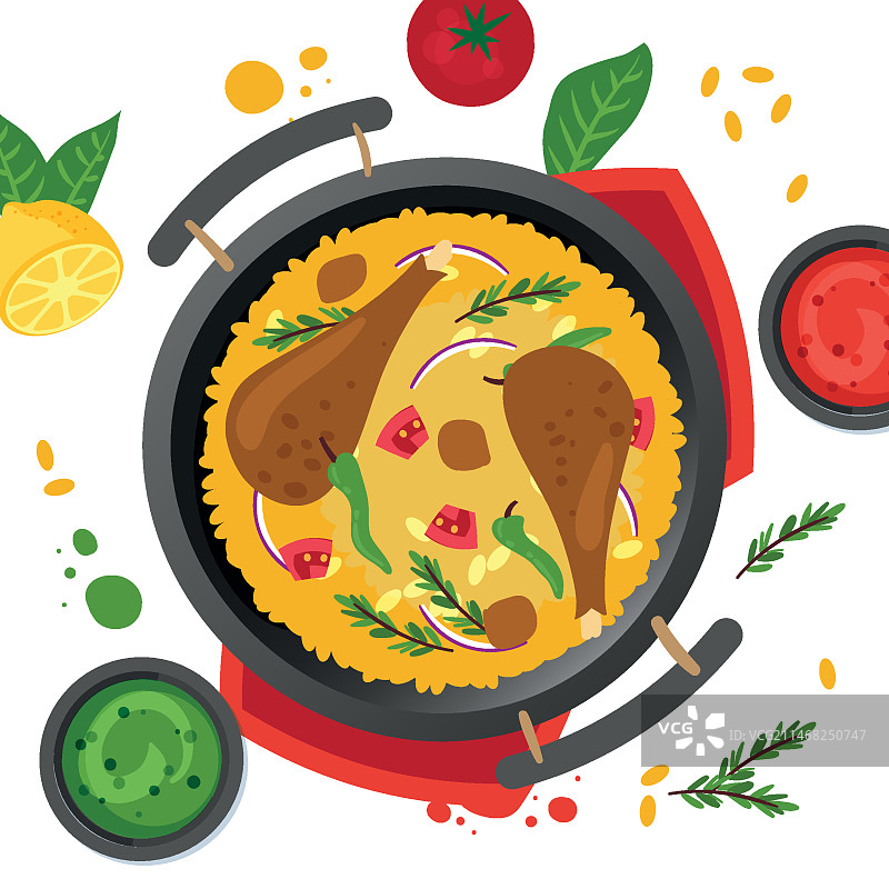 手绘鸡肉比尔亚尼饭图片素材