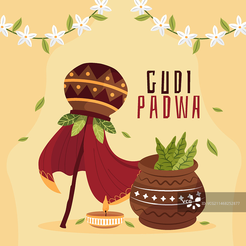 Gudi Padwa节扁平插画图片素材