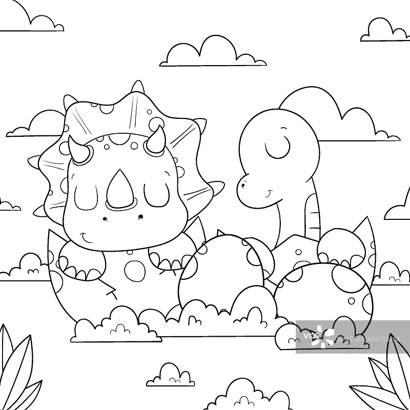 手绘恐龙涂色书插画图片素材
