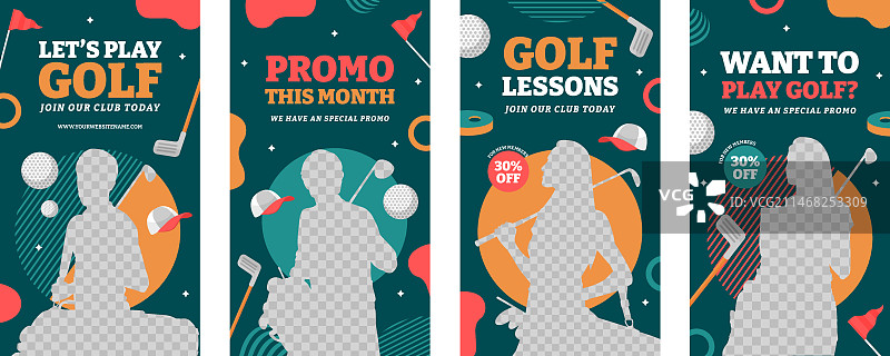 扁平风格高尔夫球杆模板图片素材