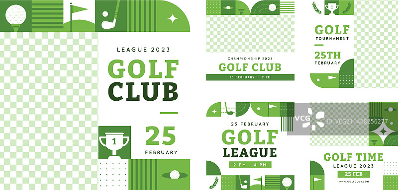 扁平风格高尔夫俱乐部Instagram帖子图片素材