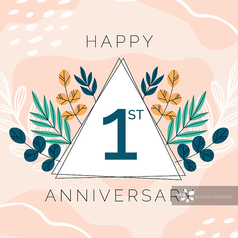 手绘扁平风一周年纪念卡模板图片素材