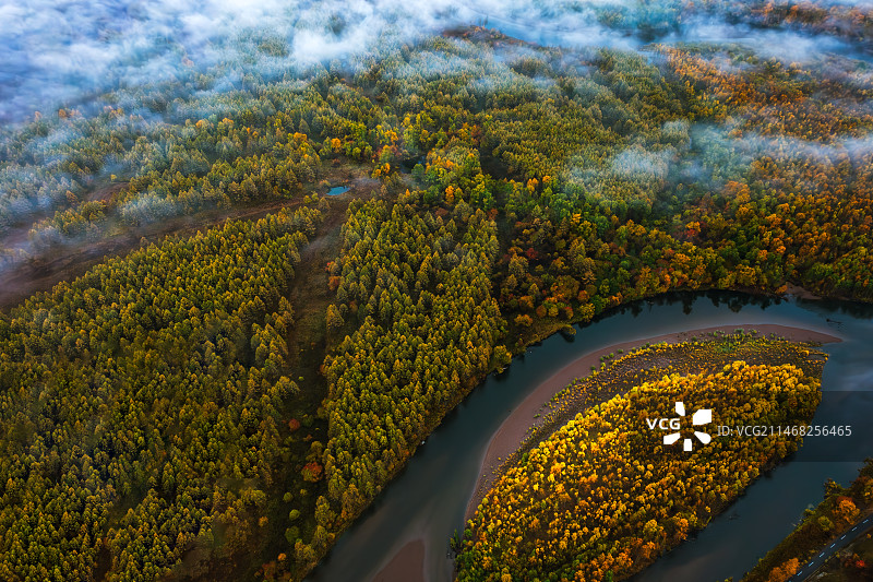 航拍根河湿地日出图片素材