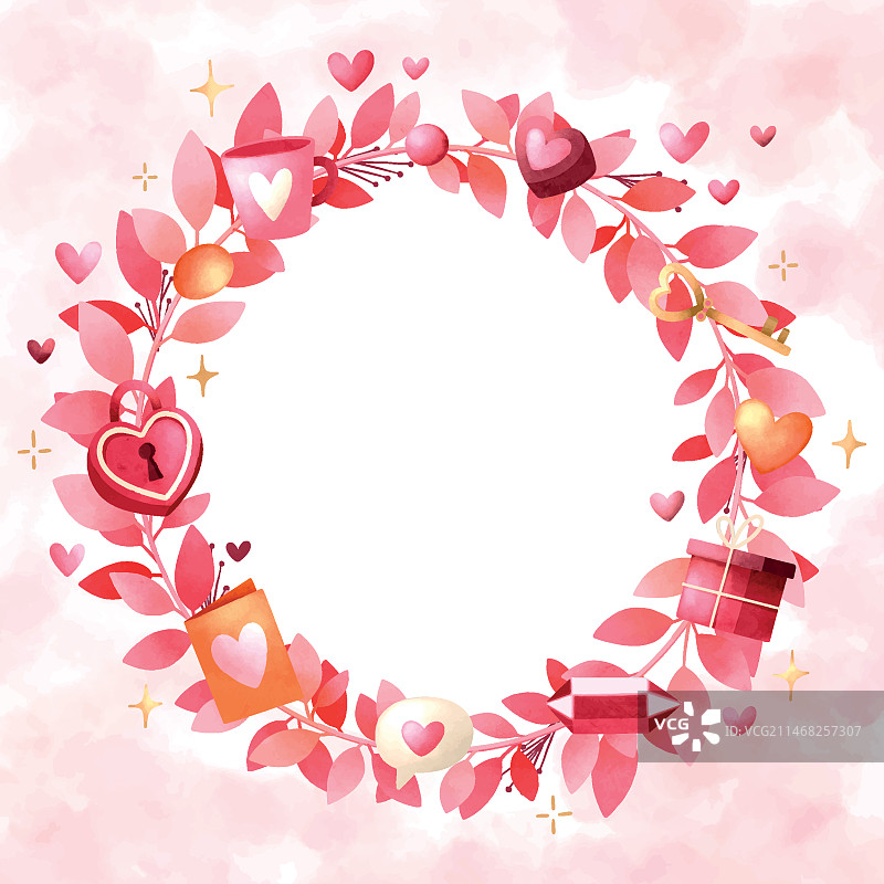 水彩爱心相框模板图片素材