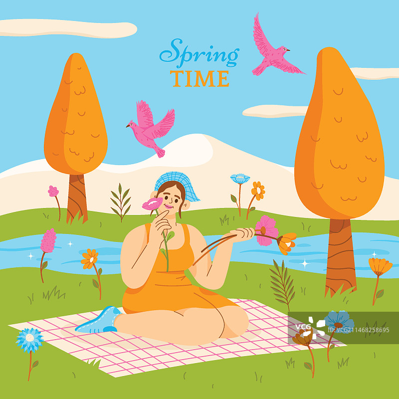 扁平风花卉春季背景图片素材