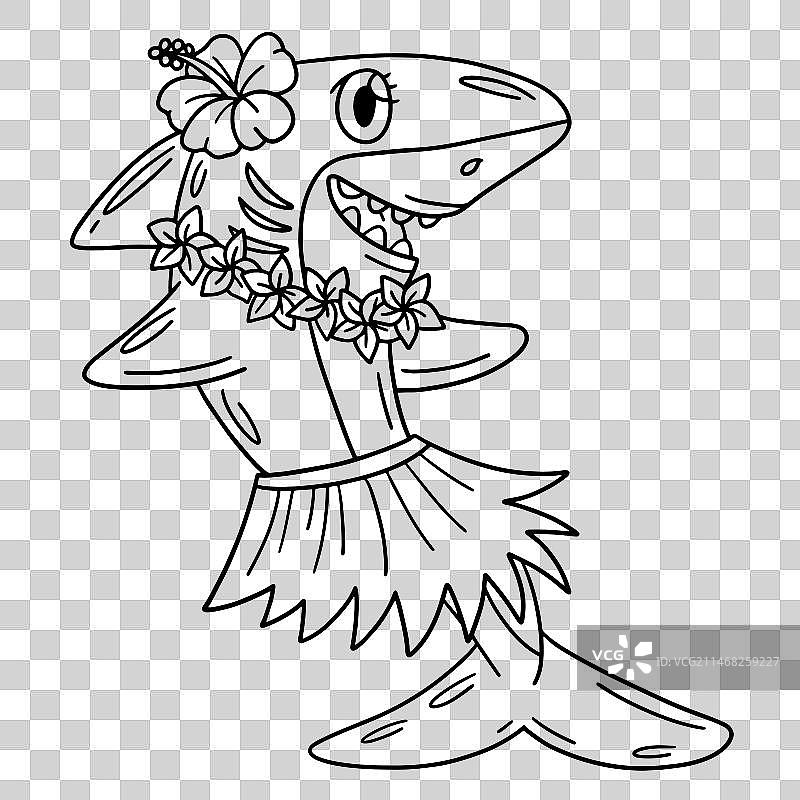 戴着花和草裙的鲨鱼图片素材