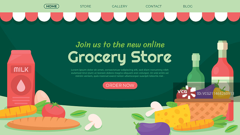 在线食品杂货店着陆页图片素材