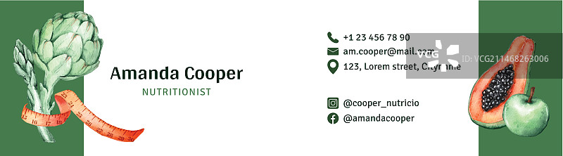 水彩营养师建议横版名片图片素材