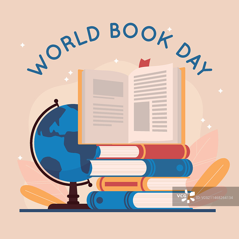 手绘扁平世界读书日背景图片素材