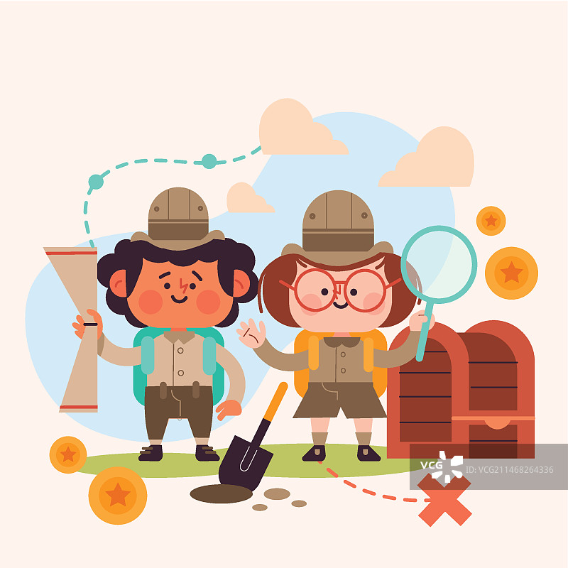手绘扁平风寻宝游戏图片素材