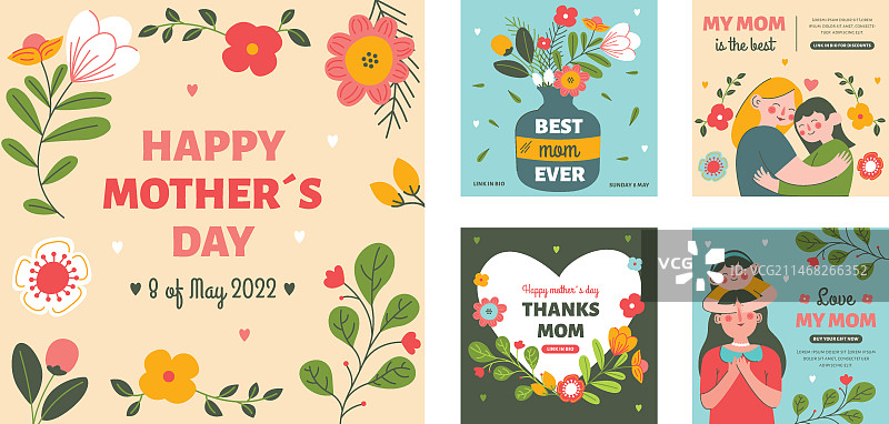 手绘扁平风母亲节模板图片素材