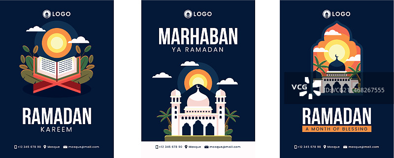 扁平风格伊斯兰斋月庆祝贺卡系列图片素材