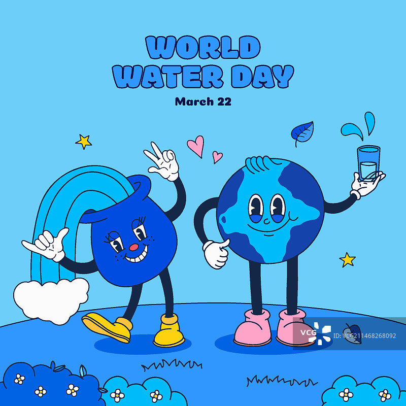世界水日手绘插画图片素材