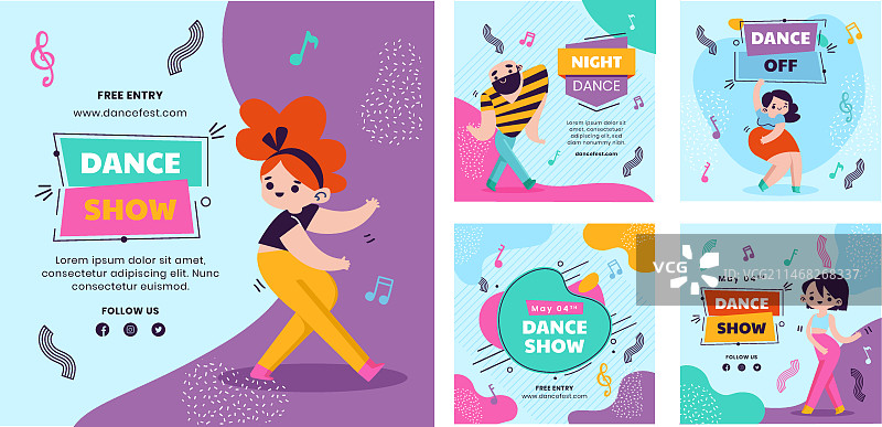 扁平风格舞蹈表演Instagram帖子图片素材