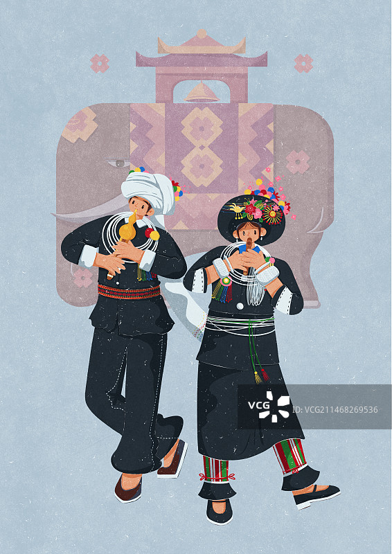 阿昌族吹奏乐器的男女图片素材