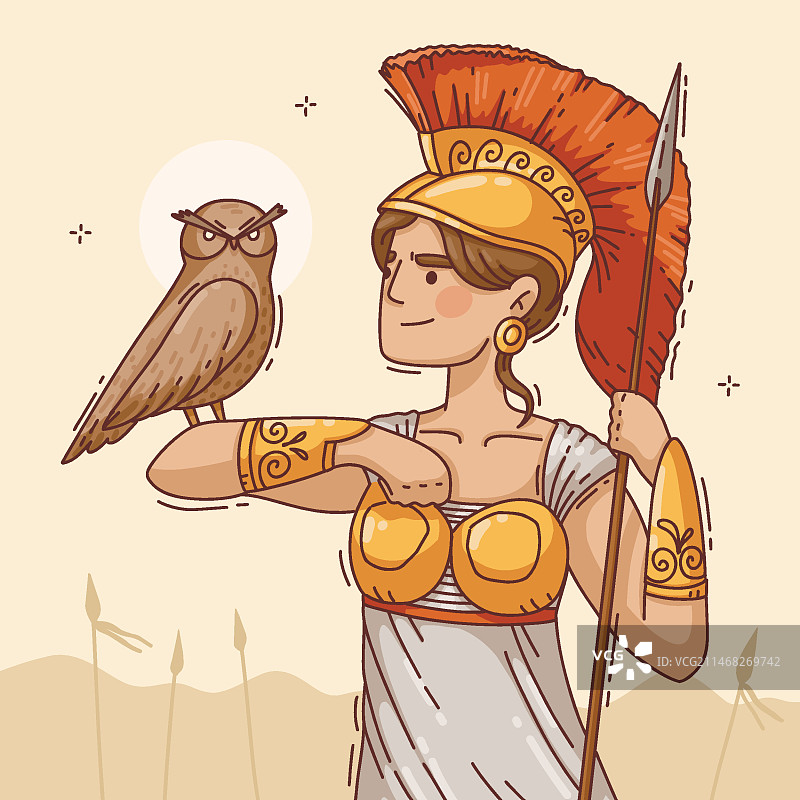 手绘雅典娜插画图片素材