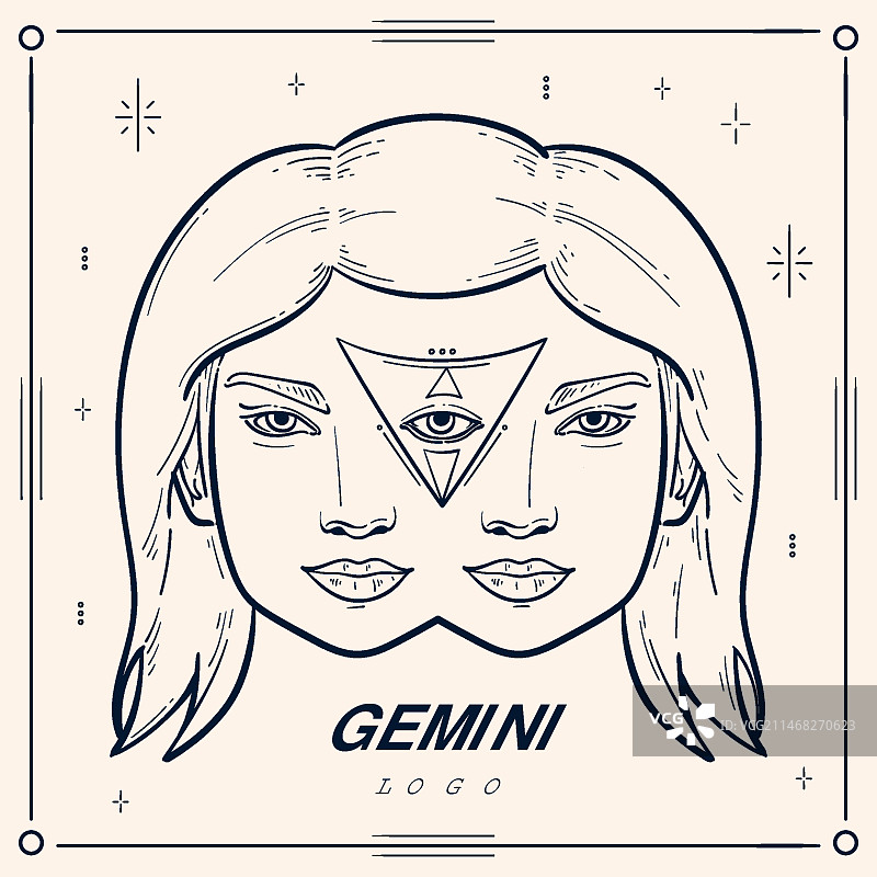 手绘扁平风双子座标志模板图片素材