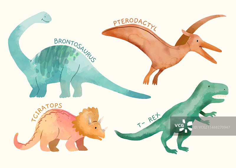 水彩恐龙名称元素合集图片素材
